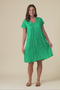 Sabina Green Crinkle Cotton Dress,Video