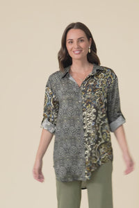 Goda Forest Green Motif Button Shirt,Video