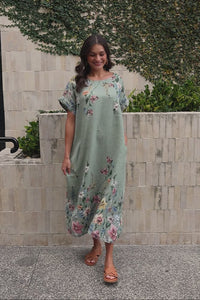 Morrison Sage Floral Linen Pocket Dress,Video
