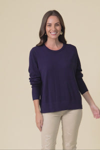Sunny Navy Long Sleeve Knit Top,Video
