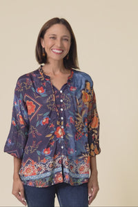 Laria Navy Botanical Button Top,Video