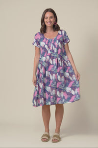 Hanoi Navy Botanical Cotton Blend Dress