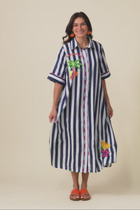 Franklin Navy Stripe Cotton Shirt Dress,Video