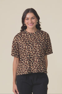Vena Brown Animal Cotton Tee,Video