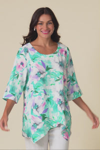 Anya Blue Bloom Linen Cotton Top,Video