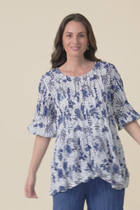 Selma Blue Garden Crinkle Cotton Top,video