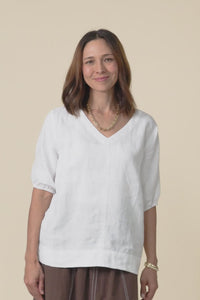 Anna White Linen V Neck Top,video