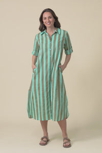 Tricia Brown Stripe Cotton Shirt Dress,video