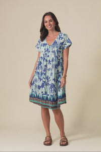 Sabina Cobalt Dandelion Crinkle Cotton Dress,Video