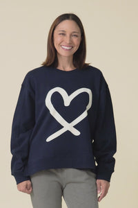 Elin Navy Heart Cotton Sweatshirt,Video