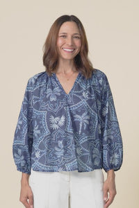 Timon Blue Palm Cotton Top,video