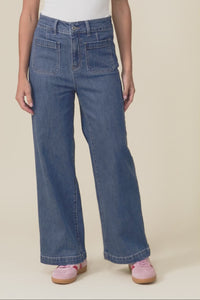 Alyssa Blue Wide Leg Stretch Jeans,Video