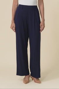 Billie Navy Bamboo Wide Leg Pants,Video
