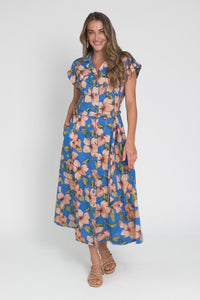 Porto Blue Floral Cotton Tie Dress,Video