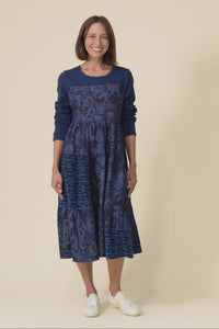 Horai Navy Patchwork Cotton Dress,Video