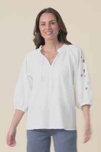 Daisy White Cotton Embroidered Top,video