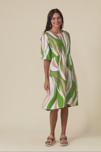 Cyrus Green Marble Cotton Blend Dress