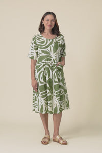 Mackie Olive Abstract Cotton Pocket Dress,video