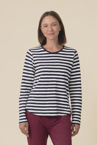 Riviera Navy Stripe Cotton Long Sleeve Tee,Video
