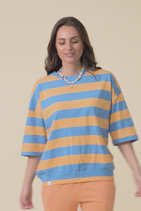 Mazie Peach Stripe Cotton Sweat,video