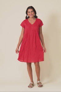 Sabina Red Crinkle Cotton Dress,Video