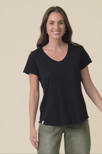 Maggie Black Cotton Vee Tee,Video