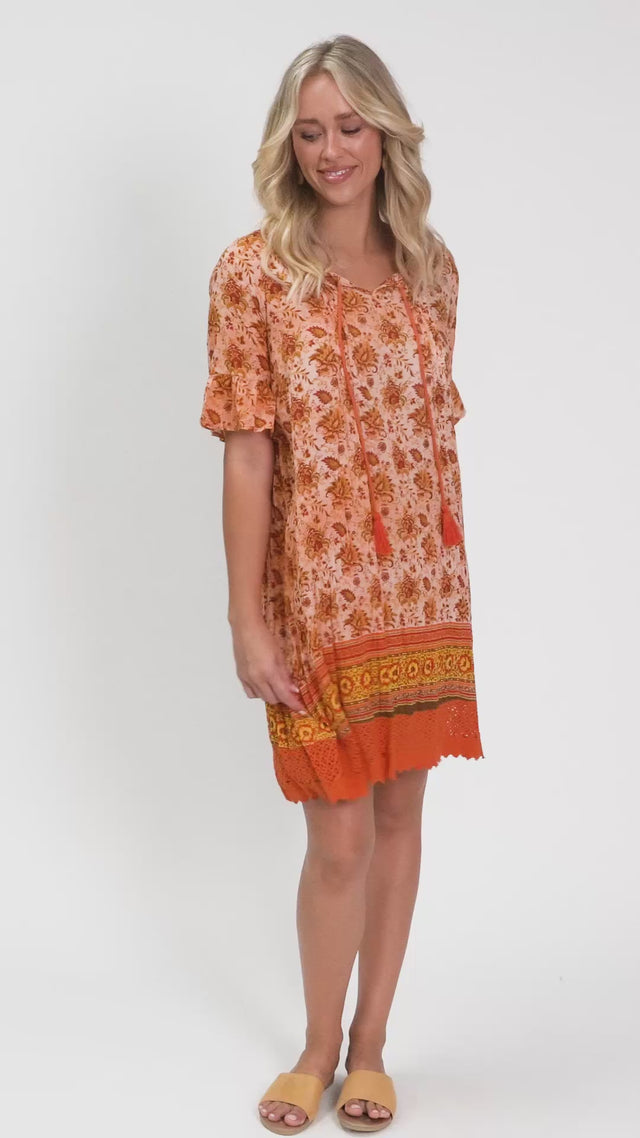 Cayman Orange Bohemian Cotton Tunic Dress thumbnail 2