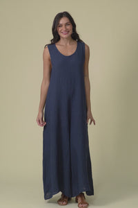Fay Navy Linen Jumpsuit,Video