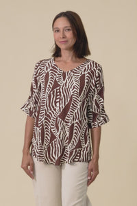 Riveria Brown Leaf V Neck Top,Video