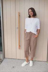 Harvey Mocha Cotton Cheesecloth Cropped Pants