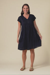 Sabina Navy Crinkle Cotton Dress,Video