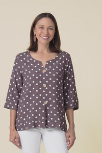 Augusta Chocolate Spot Linen Cotton Top,Video
