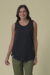 Black Cotton Scoop Tank,Video