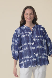 Feyra Navy Tie Dye Crinkle Cotton Blouse,video