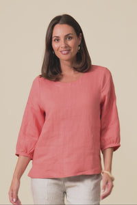 Addie Orange Linen Sleeved Top,Video