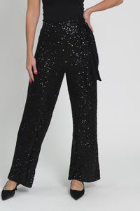 Mae Black Sequin Wrap Pants,Video