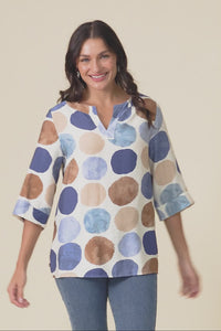 Maddox Navy Spot Cotton Blend Top,Video