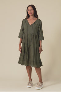Milana Khaki Crinkle Cotton Dress,Video