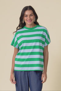Poet Teal Stripe Cotton Tee,Video