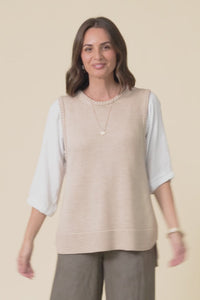 Laurell Beige Knit Crewneck Vest,Video