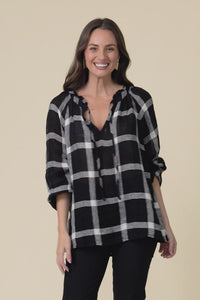 Sussana Black Check Linen Tie Top,Video