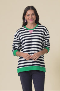 Maps Navy Stripe Cotton Crewneck Sweatshirt,Video
