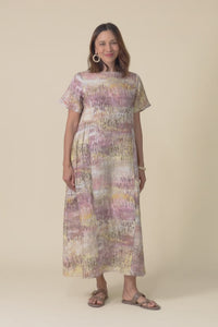 Perlina Yellow Abstract Linen Dress,Video