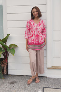 Fia Pink Dandelion Sleeved Crinkle Cotton Top,Video