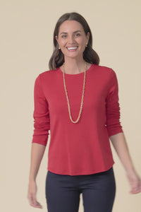 Porter Red Cotton Long Sleeve Top,Video