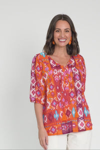 Claris Red Geo Crinkle Cotton Top,Video