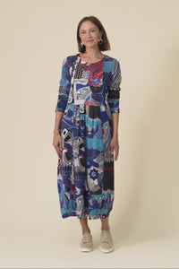 Estie Blue Abstract Pocket Midi Dress,Video