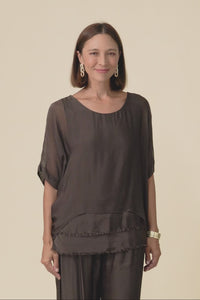 Talia Chocolate Silk Layer Top,Video