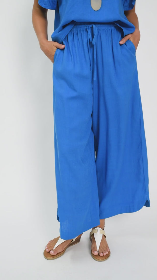 Ezzie Blue Cotton Linen Pocket Pants thumbnail 2