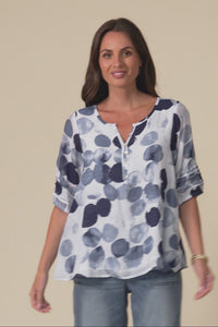 Ramy Navy Spot Cotton Blend Top,Video